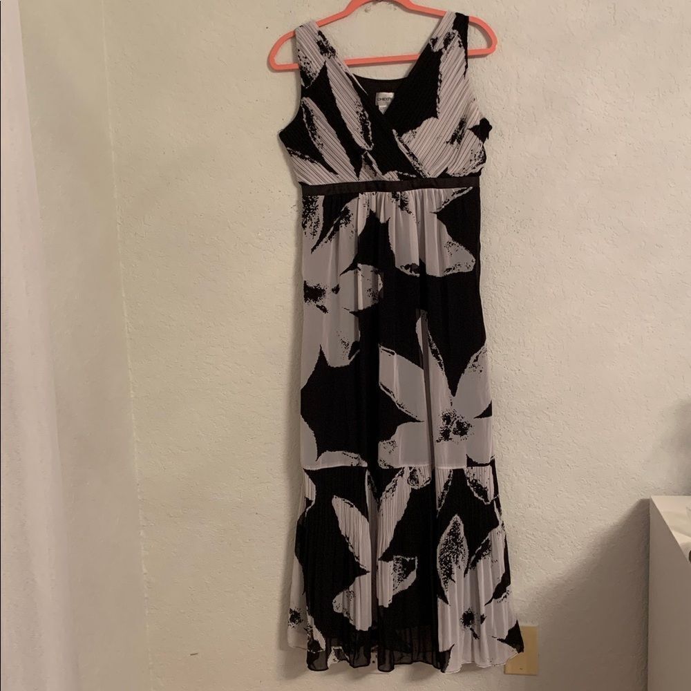 Chico's Sleeveless V-Neck Maxi Dress Floral Print Black White Size S